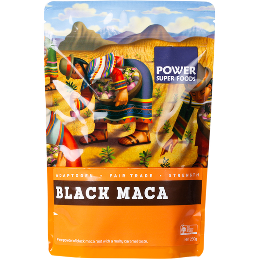 Power Super Foods Organic Black Maca Powder – 250g, front of pack