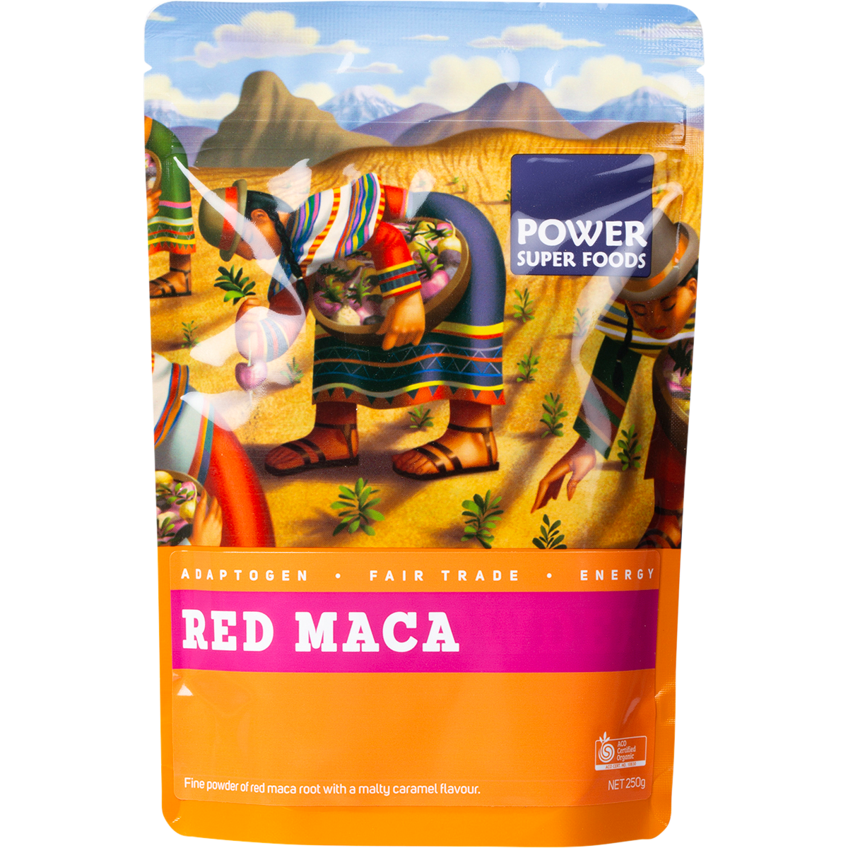 Power Super Foods Organic Red Maca Powder – 250g, front of pack