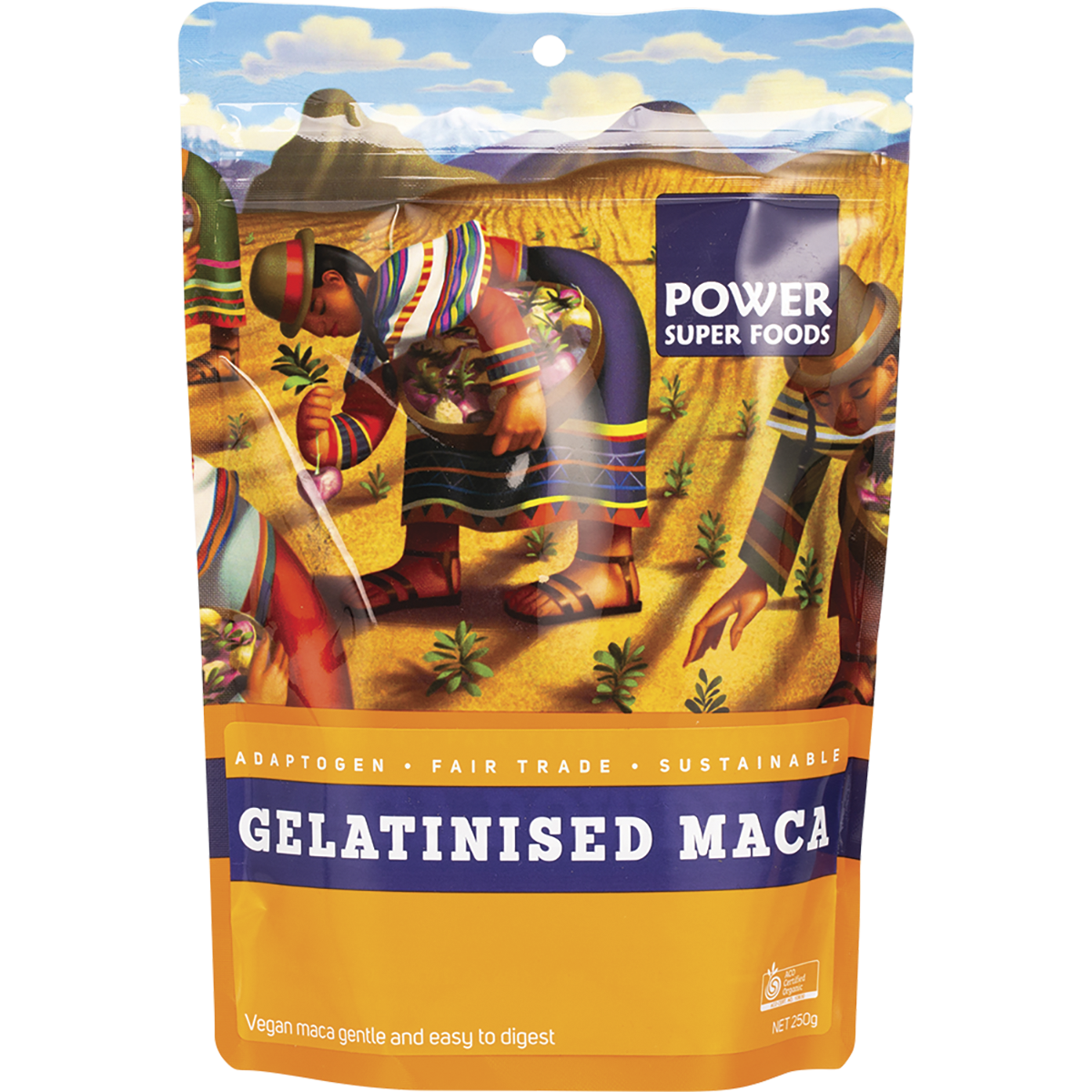 Power Super Foods Organic Gelatinised Maca – 250g, front of pack