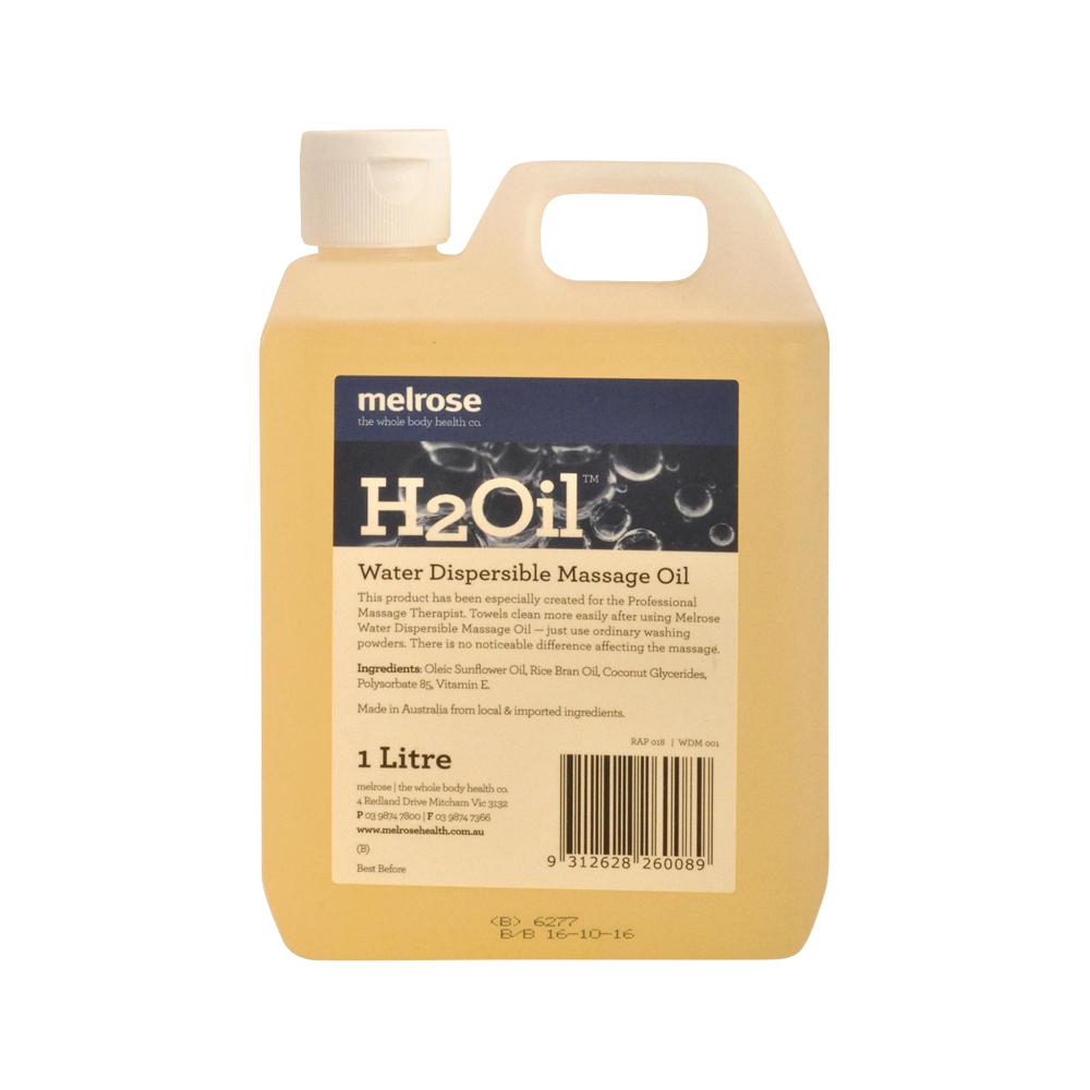 Melrose H2Oil Water Dispersible Massage Oil – 1L, front of pack
