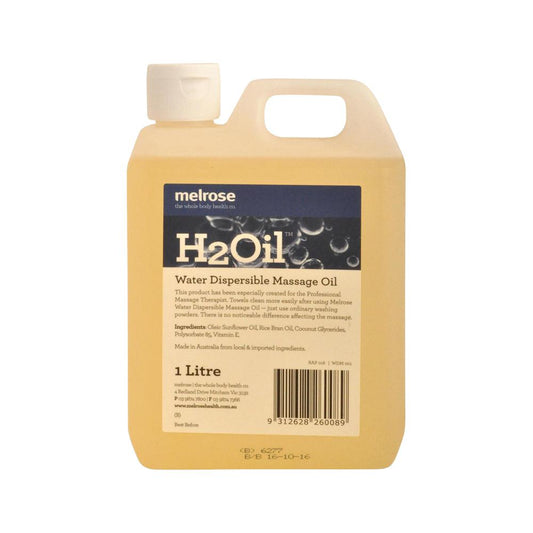 Melrose H2Oil Water Dispersible Massage Oil – 1L, front of pack