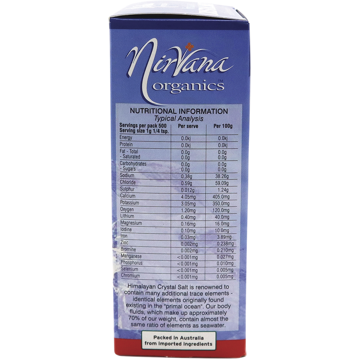 Nirvana Organics Himalayan Salt Fine – 500g, pack detail