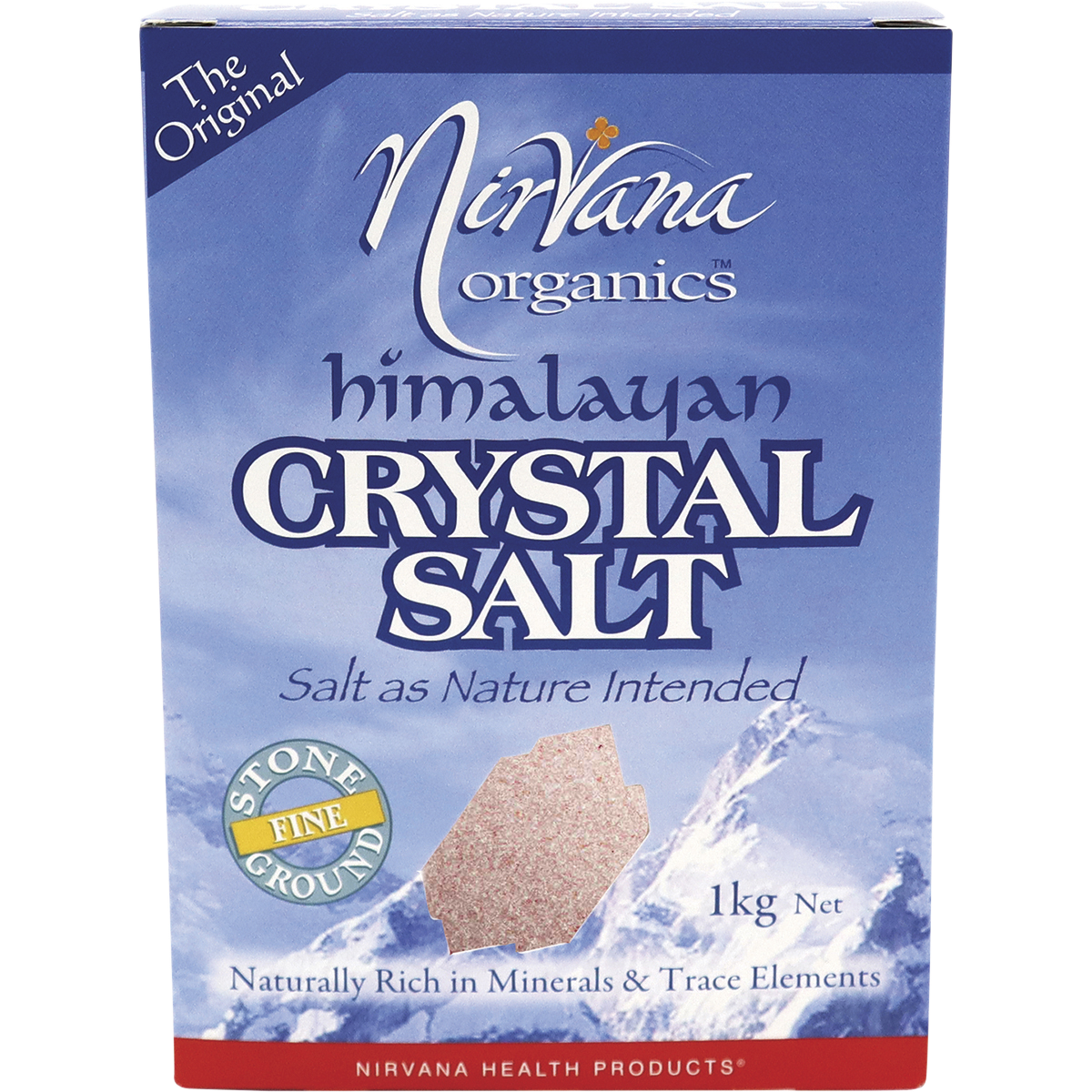 Nirvana Organics Himalayan Salt Fine – 1kg, front of pack