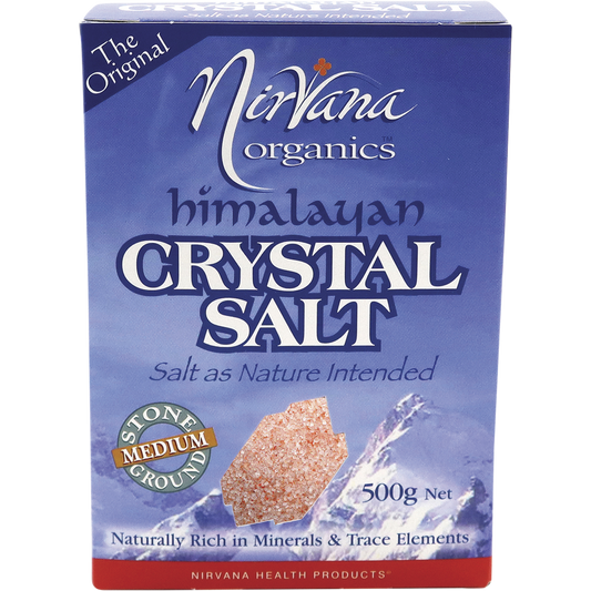 Nirvana Organics Himalayan Salt Medium – 500g, front of pack