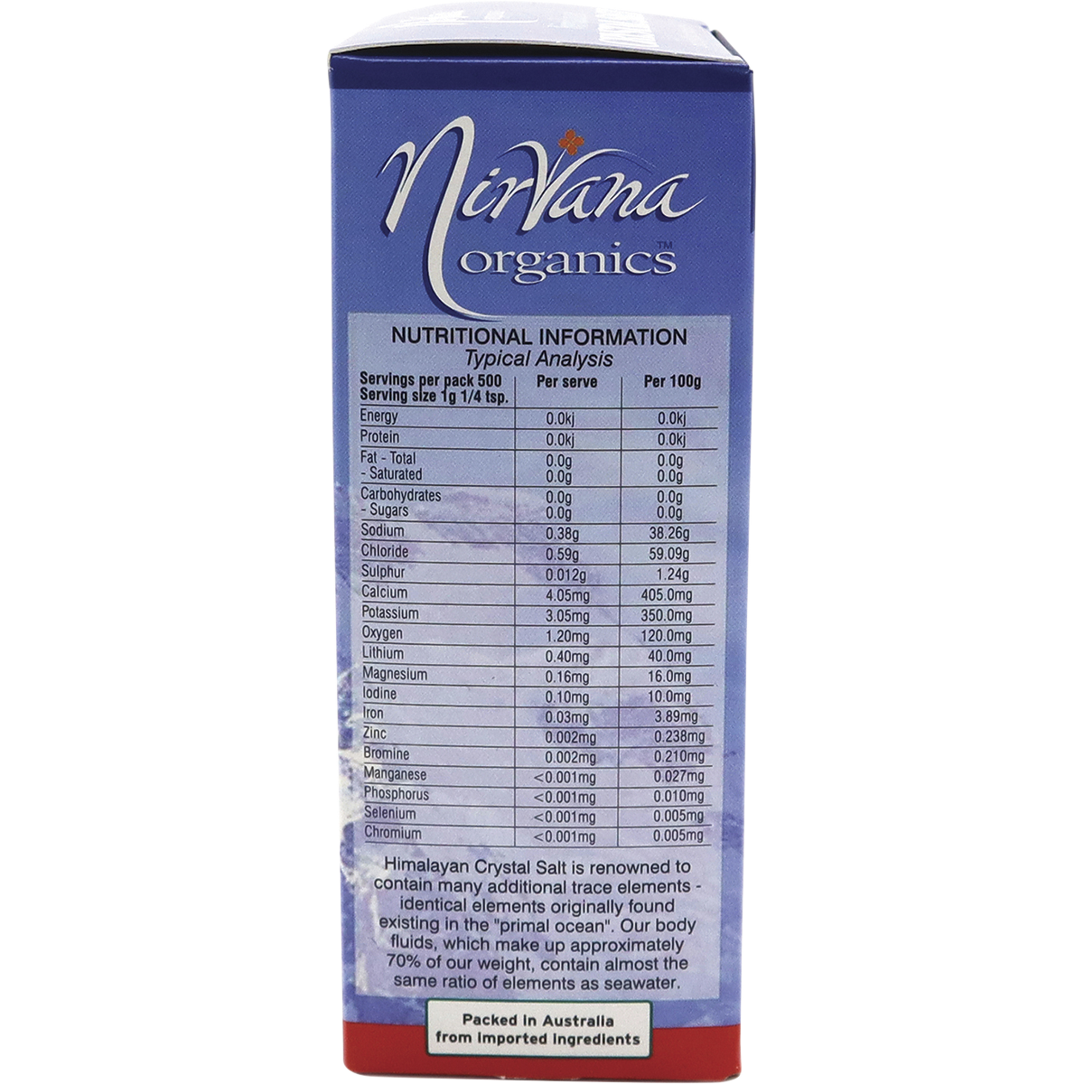 Nirvana Organics Himalayan Salt Medium – 500g, pack detail