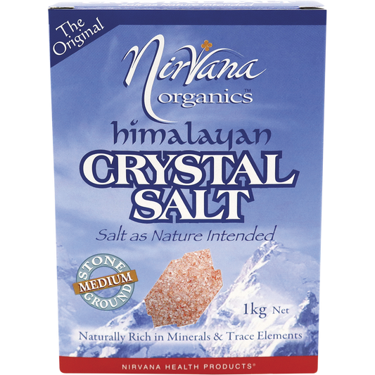 Nirvana Organics Himalayan Salt Medium – 1kg, front of pack