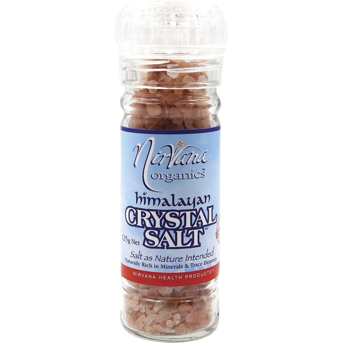 Nirvana Organics Himalayan Salt Granules Glass Grinder – 125g, front of pack