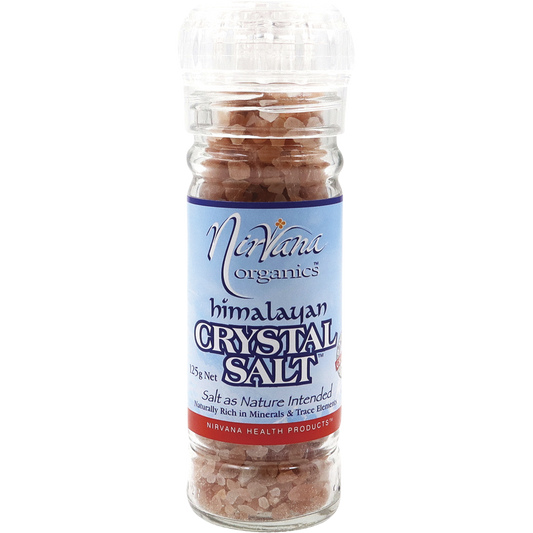 Nirvana Organics Himalayan Salt Granules Glass Grinder – 125g, front of pack