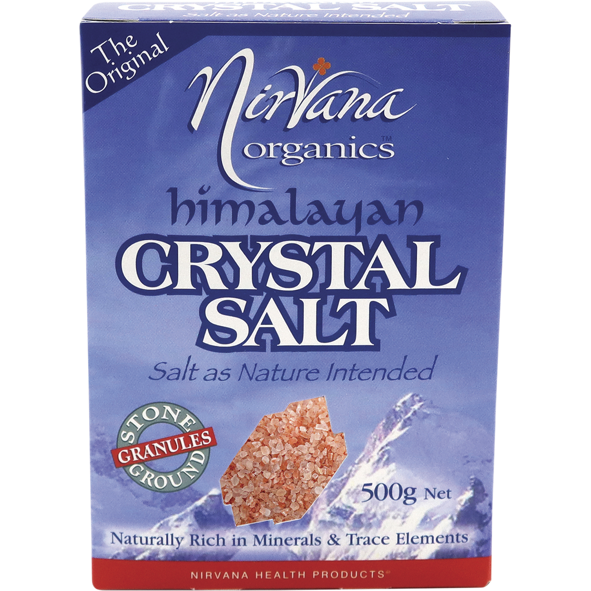 Nirvana Organics Himalayan Salt Granules – 500g, front of pack