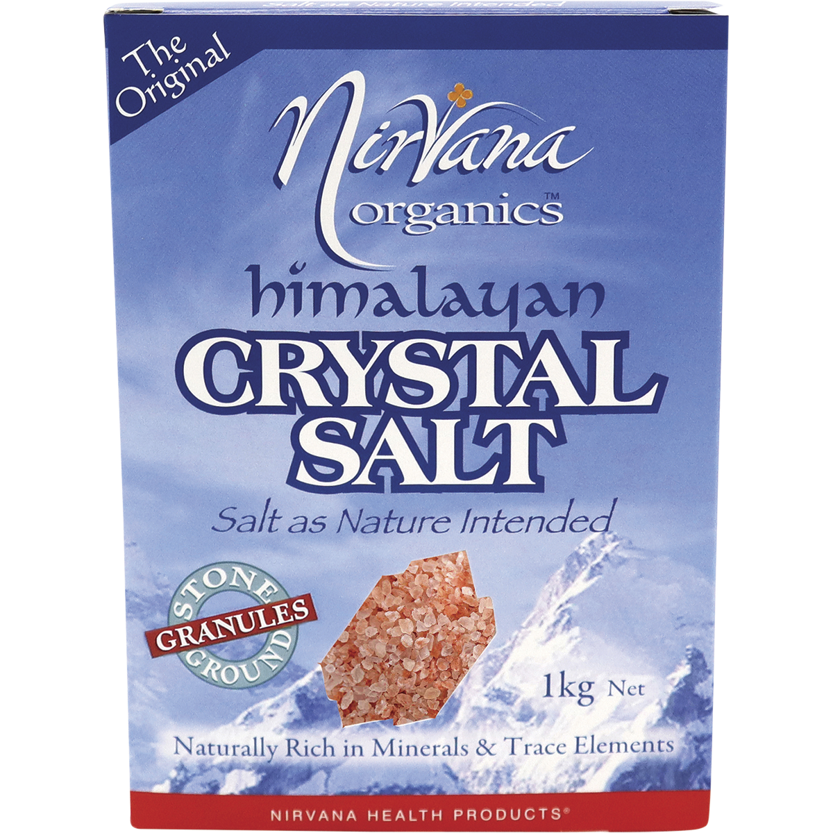 Nirvana Organics Himalayan Salt Granules – 1kg, front of pack