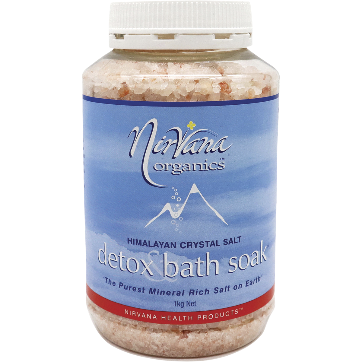 Nirvana Organics Himalayan Crystal Salt Detox Bath Soak – 1kg, front of pack