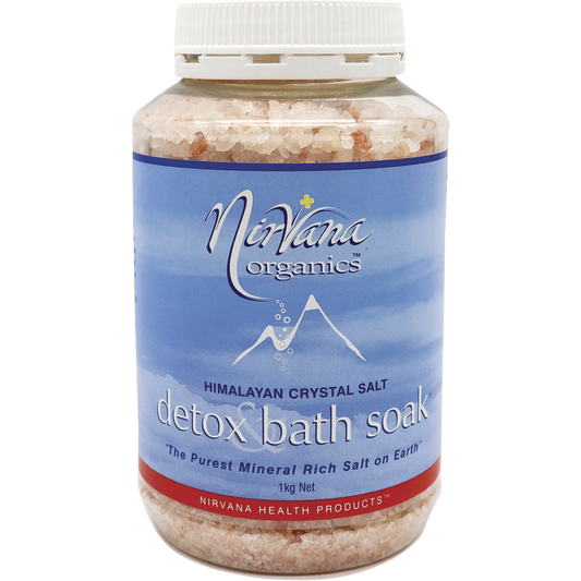 Nirvana Organics Himalayan Crystal Salt Detox Bath Soak – 1kg, front of pack