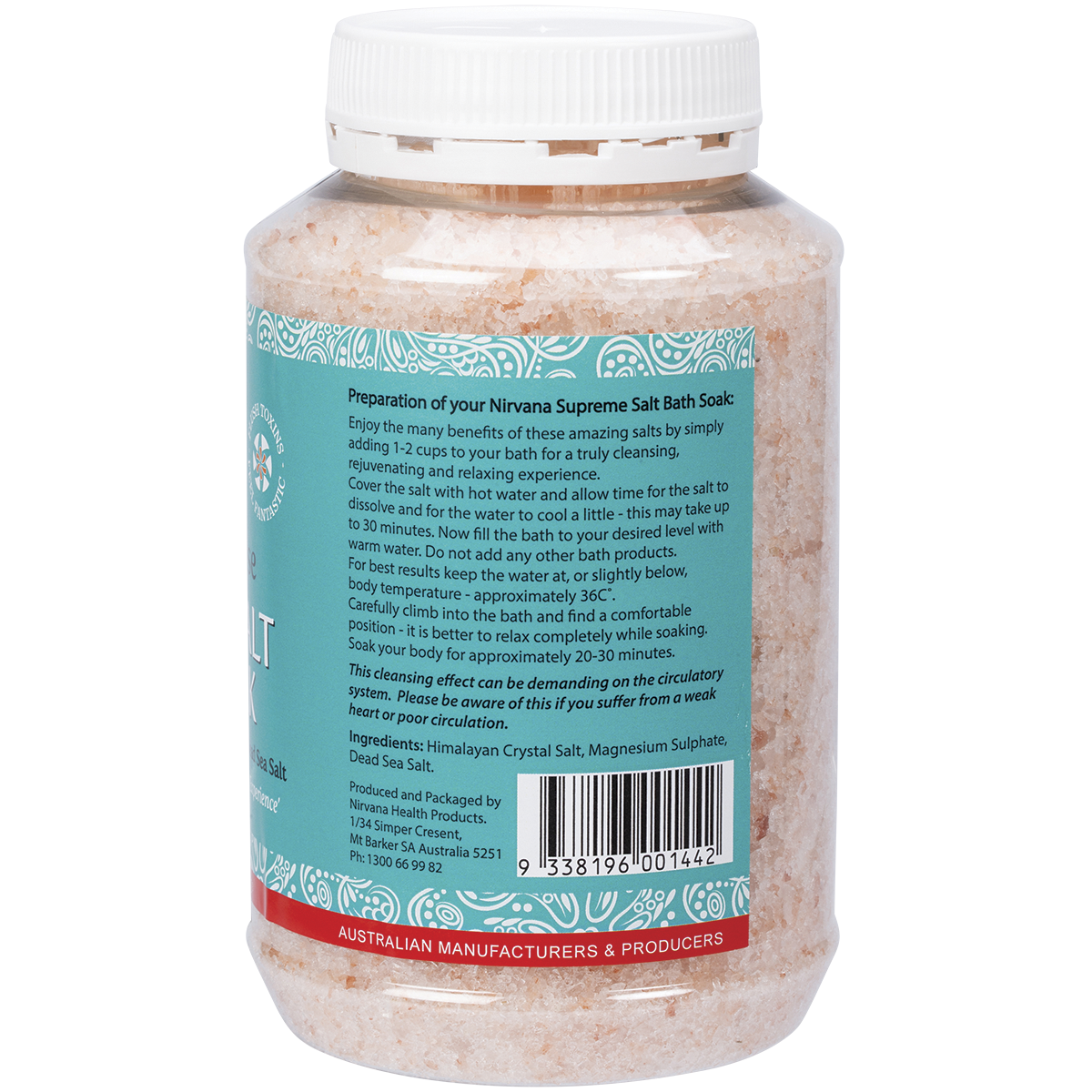 Nirvana Organics Supreme Salt Detox & Energise Bath Soak – 1kg, pack detail