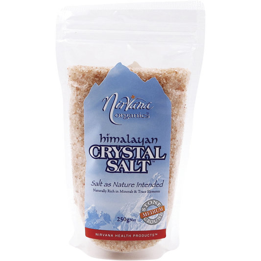 Nirvana Organics Himalayan Salt Medium – 250g, front of pack