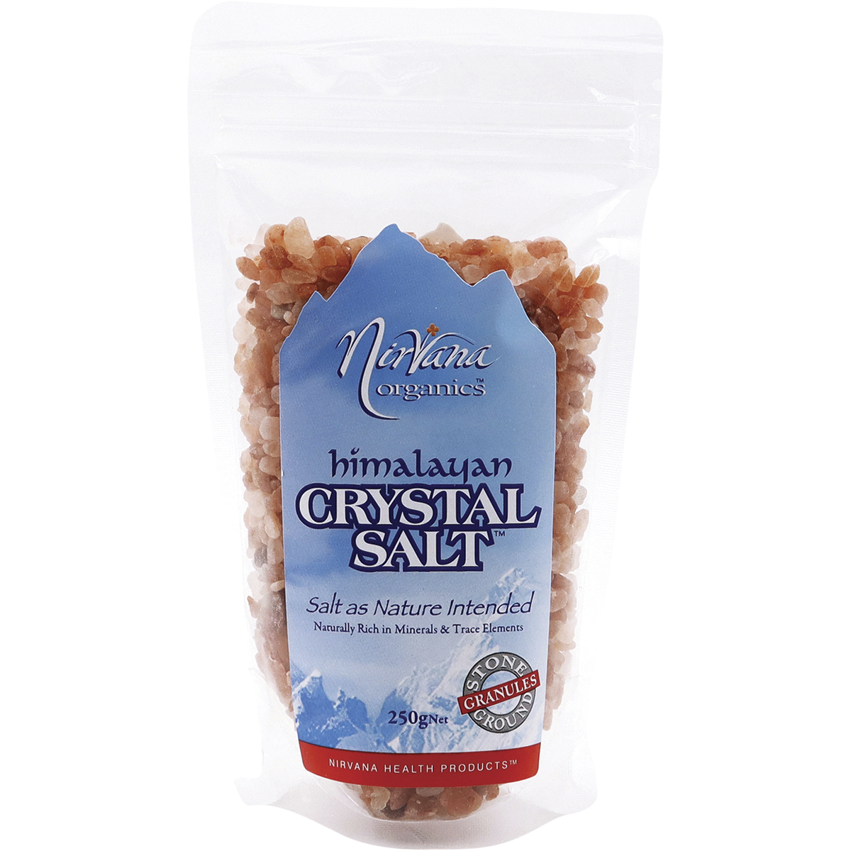 Nirvana Organics Himalayan Salt Granules – 250g, front of pack