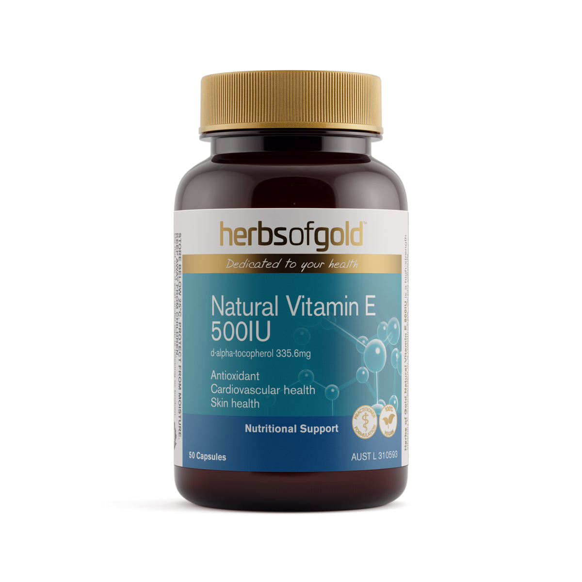 Herbs of Gold Natural Vitamin E 500IU – 50 Vege Capsules