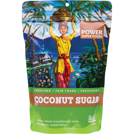 Power Super Foods Organic Coconut Sugar – 500g, front of pack