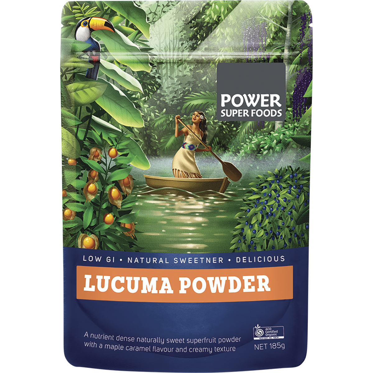 Power Super Foods Organic Lucuma Powder – 185g, front of pack