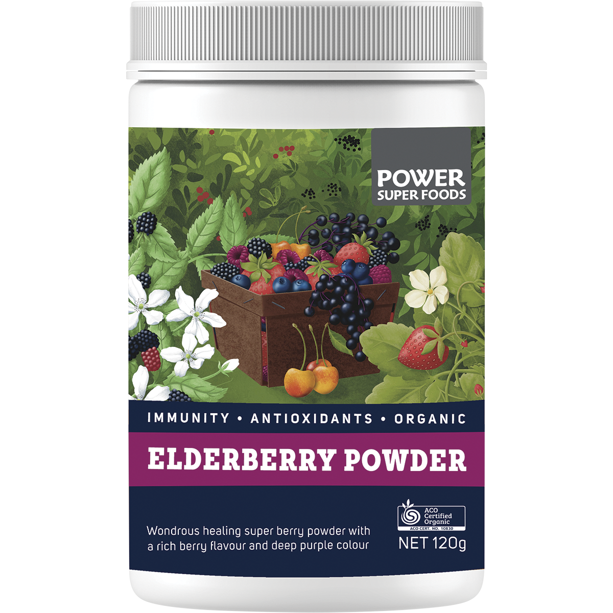 Power Super Foods Organic Elderberry Powder – 120g, front of pack