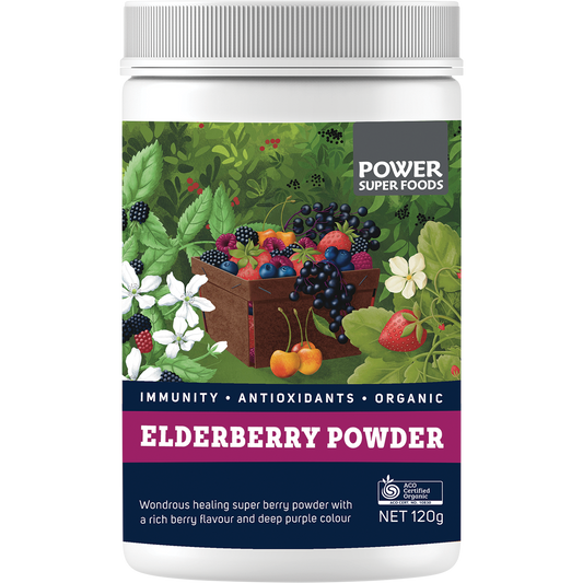 Power Super Foods Organic Elderberry Powder – 120g, front of pack