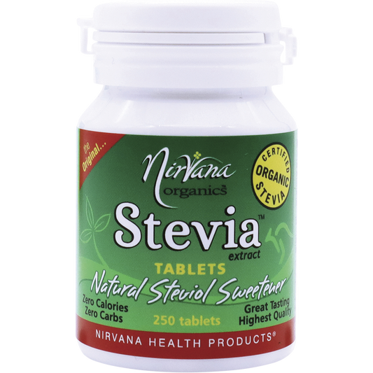 Nirvana Organics Stevia Tablets – 250 Tablets, front of pack