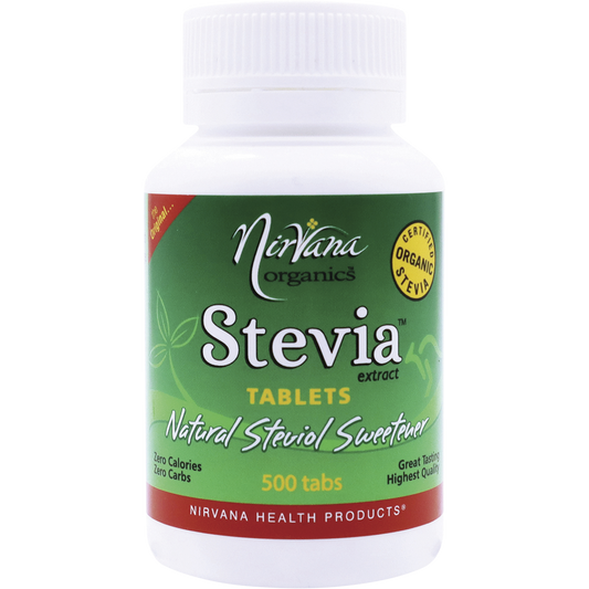 Nirvana Organics Stevia Tablets – 500 Tablets, front of pack