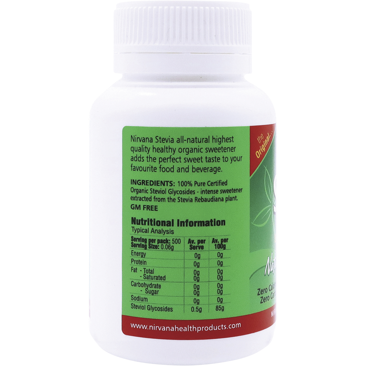 Nirvana Organics Stevia Tablets – 500 Tablets, pack detail