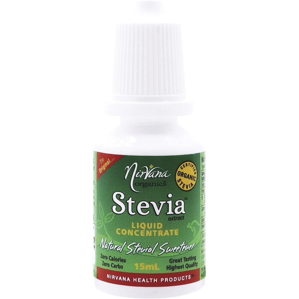 Nirvana Organics Stevia Liquid – 15ml, front of pack