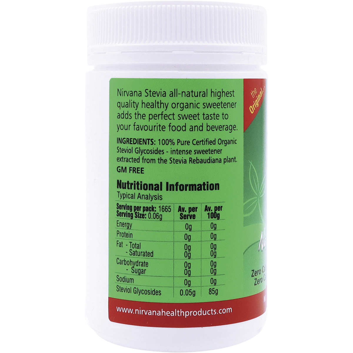 Nirvana Organics Stevia 100% Pure Extract Powder – 100g, pack detail