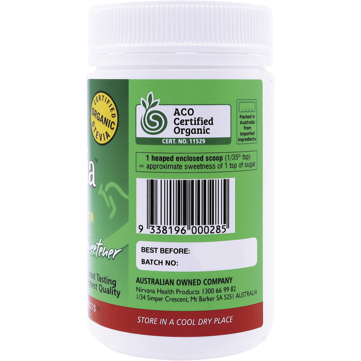 Nirvana Organics Stevia 100% Pure Extract Powder – 100g, pack detail