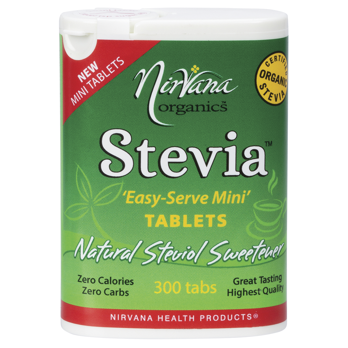 Nirvana Organics Stevia Mini Tablets – 300 Tablets, front of pack