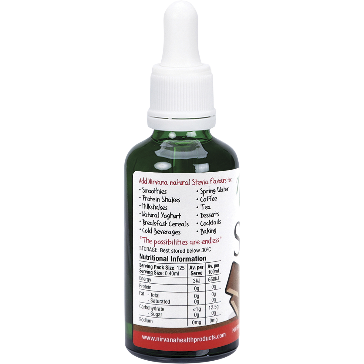 Nirvana Organics Liquid Stevia Chocolate – 50ml, pack detail