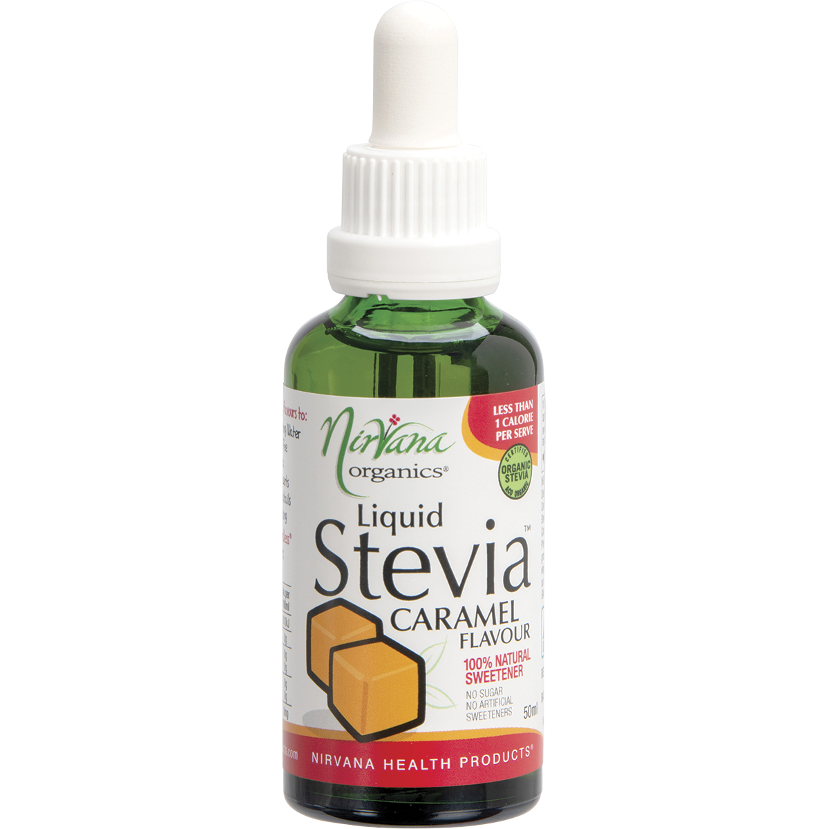 Nirvana Organics Liquid Stevia Caramel – 50ml, front of pack
