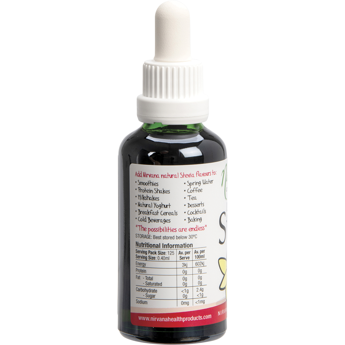 Nirvana Organics Liquid Stevia Vanilla – 50ml, pack detail