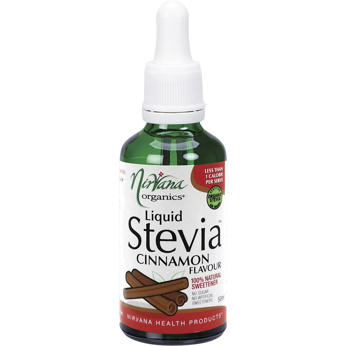 Nirvana Organics Liquid Stevia Cinnamon – 50ml, front of pack
