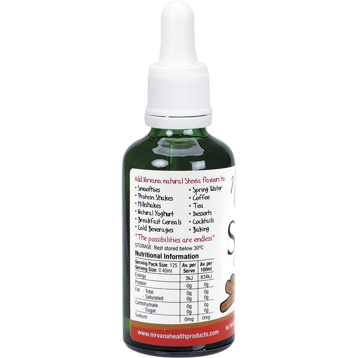 Nirvana Organics Liquid Stevia Cinnamon – 50ml, pack detail