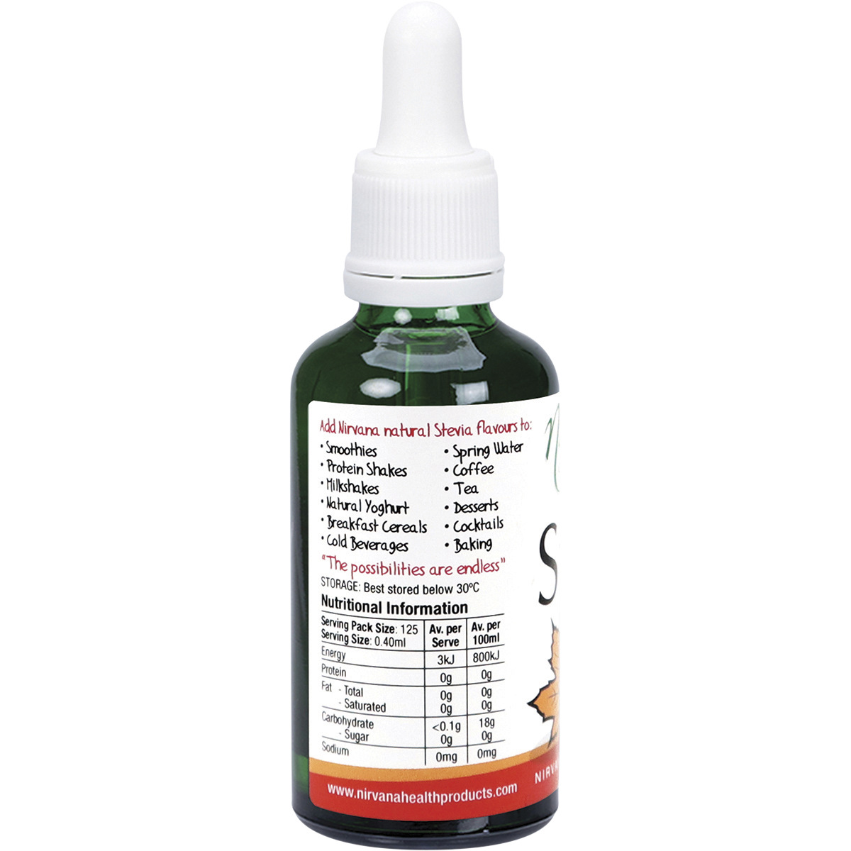Nirvana Organics Liquid Stevia Maple – 50ml, pack detail