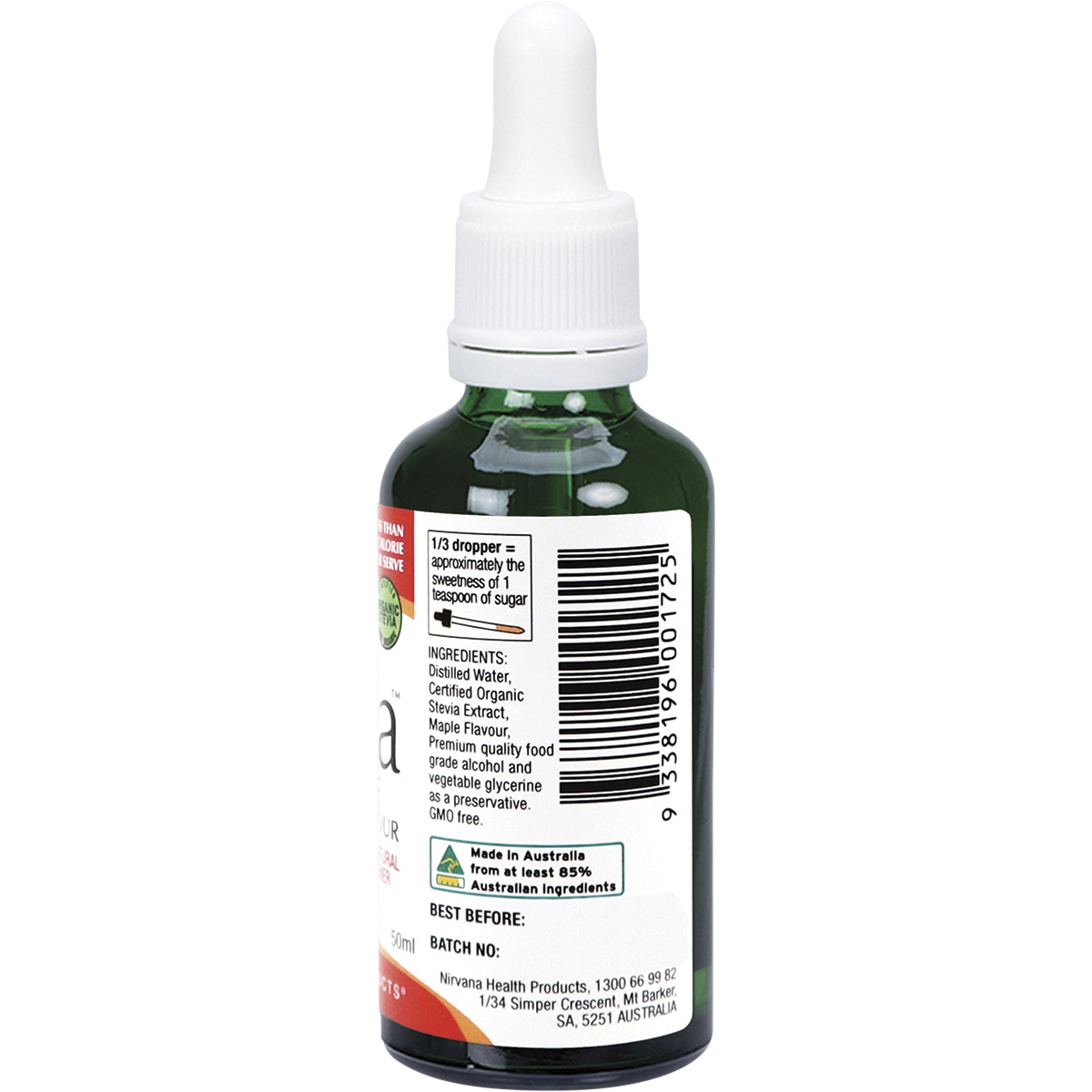 Nirvana Organics Liquid Stevia Maple – 50ml, pack detail