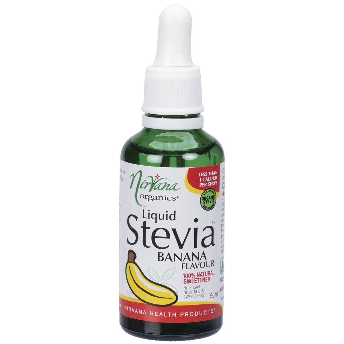 Nirvana Organics Liquid Stevia Banana – 50ml, front of pack