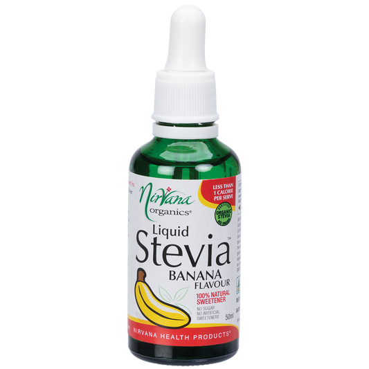 Nirvana Organics Liquid Stevia Banana – 50ml, front of pack