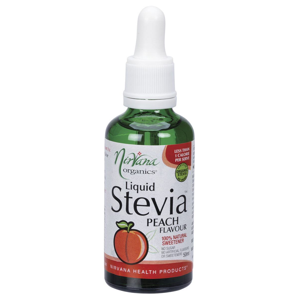 Nirvana Organics Liquid Stevia Peach – 50ml, front of pack