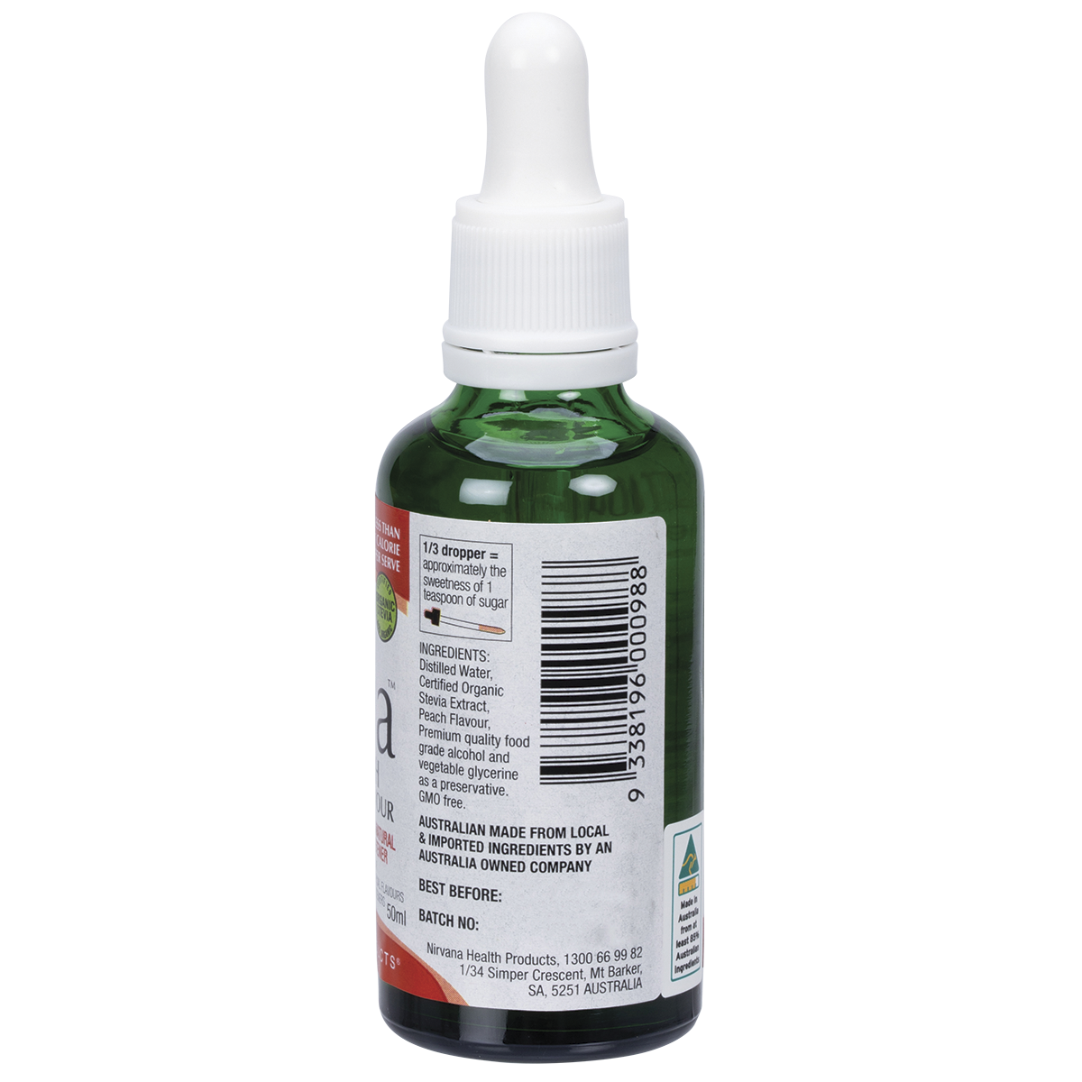 Nirvana Organics Liquid Stevia Peach – 50ml, pack detail
