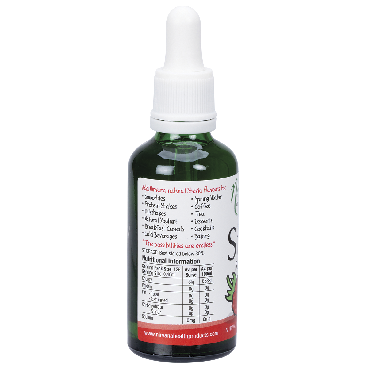 Nirvana Organics Liquid Stevia Raspberry – 50ml, pack detail