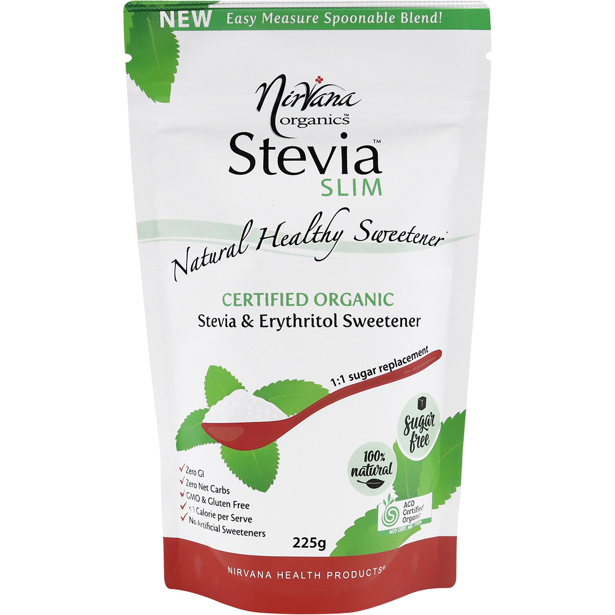 Nirvana Organics Stevia Slim Spoonable Sweetener – 225g, front of pack