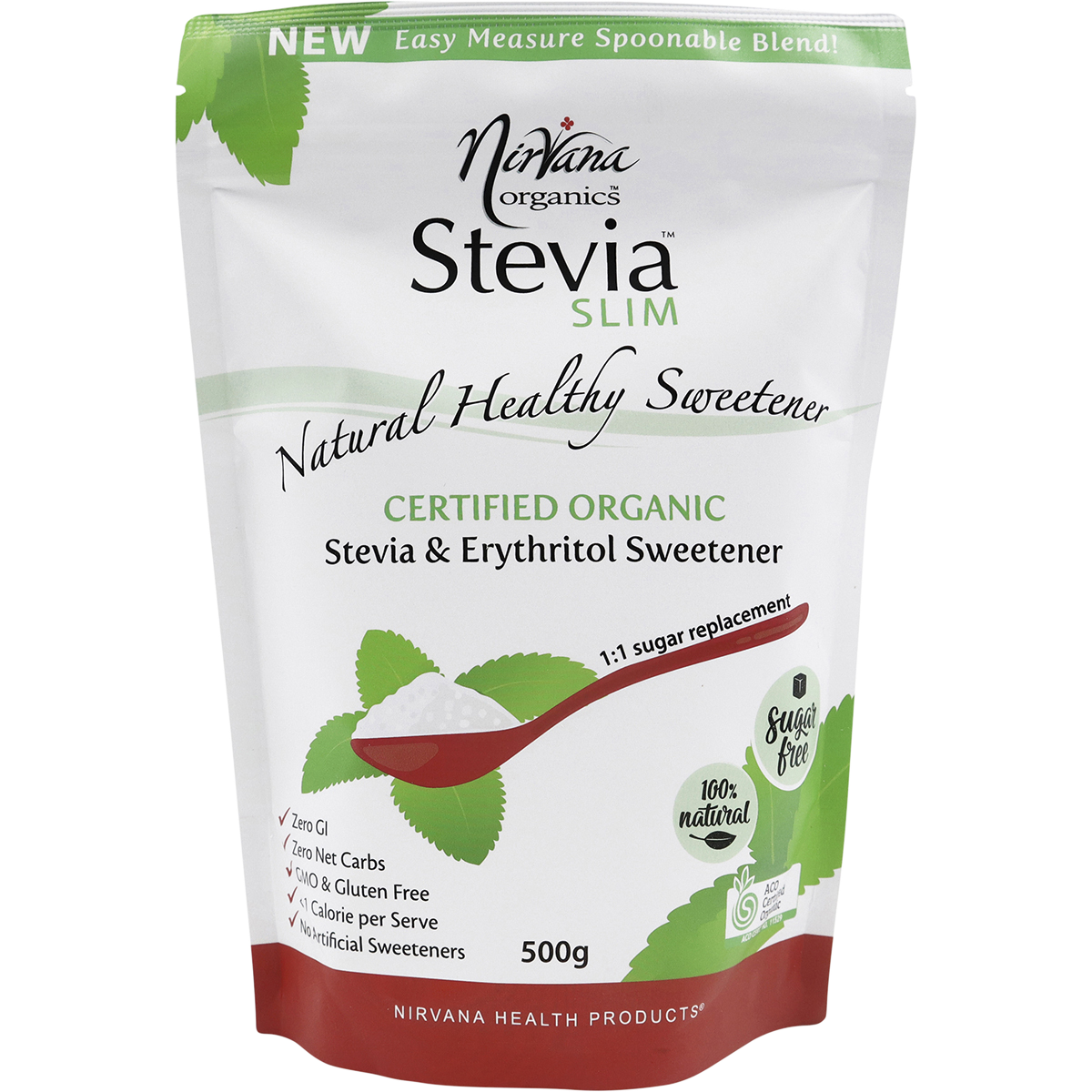 Nirvana Organics Stevia Slim Spoonable Sweetener – 500g, front of pack
