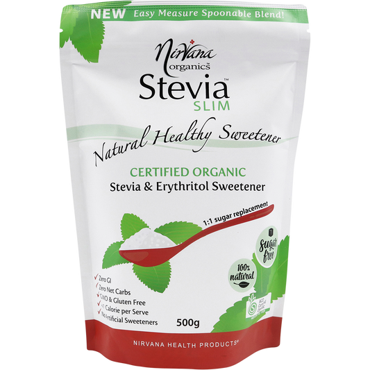 Nirvana Organics Stevia Slim Spoonable Sweetener – 500g, front of pack
