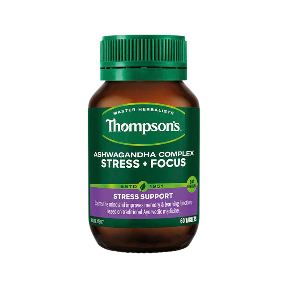 Thompson's Ashwagandha Complex Stress + Focus – 60 Tablets, front of pack