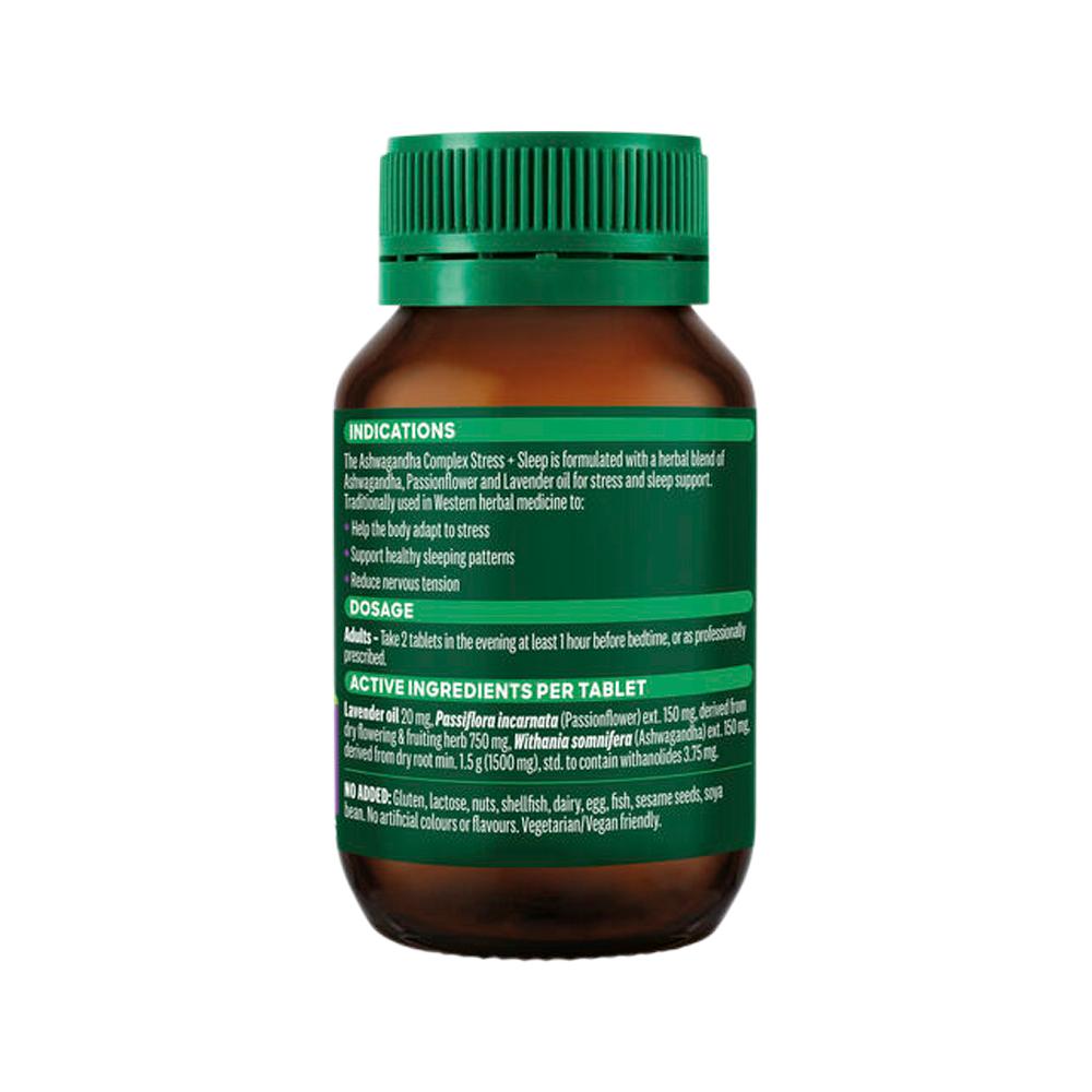 Thompson's Ashwagandha Complex Stress + Sleep – 60 Tablets, back of pack