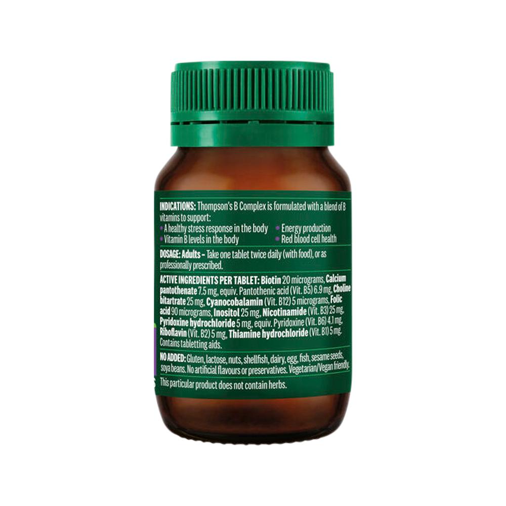 Thompson's B Complex – 100 Tablets, back of pack
