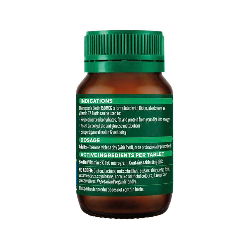 Thompson's Biotin 150mcg – 100 Tablets, back of pack